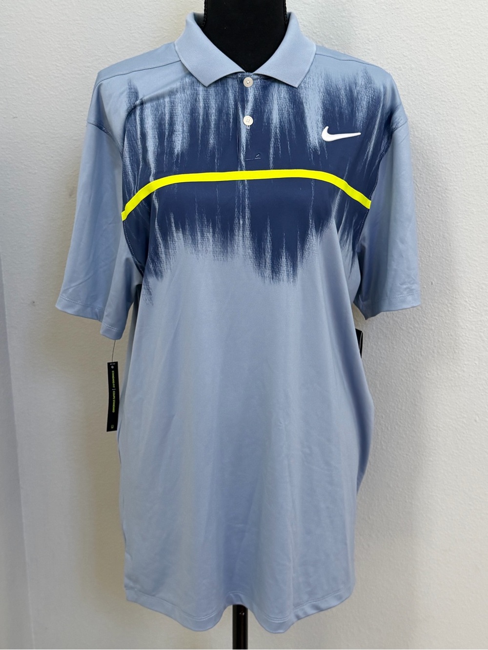 Nike Light Blue Polo with Navy Fade and Neon Yellow Stripe NWT